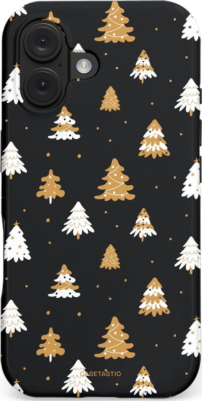 Casetastic hoesje geschikt voor Apple iPhone 16 - MagSafe - Dubbellaagse bescherming - Happy Chistmas Kerstbomen - Fashion Case - Zwart