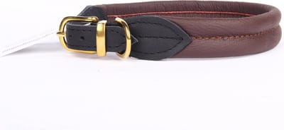 Dog's Companion Leren Halsband - Lengte: 40 cm Verstelbaar van 32-37 cm x 25 mm - Messing- Bruin