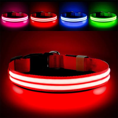 Lichtgevende hondenhalsband, oplaadbaar, 3 modi, knipperende hondenhalsband met licht, waterdicht, led-halsband voor kleine, middelgrote en grote honden, rood, M