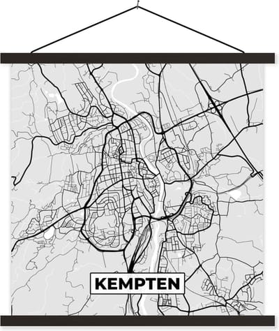 Posterhanger incl. Poster 60x60 cm - Schoolplaat - Stadskaart - Plattegrond - Kempten - Kaart - Duitsland - Textielposter - Zwarte latten - Stadskaart