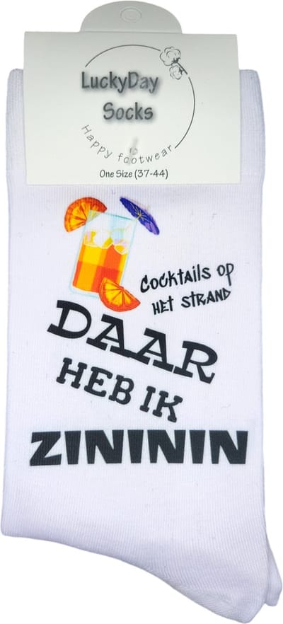 Zininin - Cocktail Sokken - Cocktail drinken - Zomer - Verjaardags cadeau vrouw en man - vrolijke sokken - Valentijns cadeau - Witte sokken met tekst - grappige sokken - leuke dames en heren sokken - moederdag - vaderdag