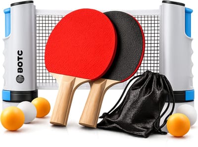 BOTC Tafeltennis Set - 2 Tafeltennisbatjes - 6 Pingpongballen - 1 Tafeltennisnet Uitschuifbaar - Grijs