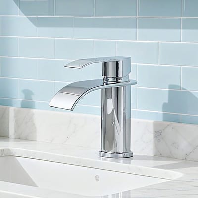 Auralum Wastafelkraan Chroom - Waterbesparend - Badkamerkraan - Warm & Koud - Watervalkraan - Inclusief Aansluit slangen 3/8