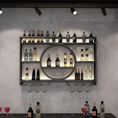 Moderne Muurbeugel voor Wijnflessen, Wandplank voor Glas en Flessen, Stijlvolle Wijnrek met Opbergruimte (120x15x80cm)