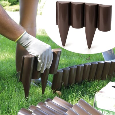 Kunststof Gazonrand - Tuinpalissade Houteffect - Bloembed Omranden - Flexibel Vormbaar - 20 Meter - Bruin
