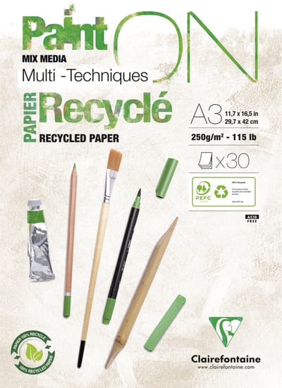 Clairefontaine - Paint ON - Multi-Techniek Pad - Tekenpapier - Schilderpapier -Recycled wit - A3 - 250 g - 30 vel