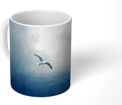 Mok - Koffiemok - Meeuw - Wit - Zee - Mistig - Mokken - 350 ML - Beker - Koffiemokken - Theemok