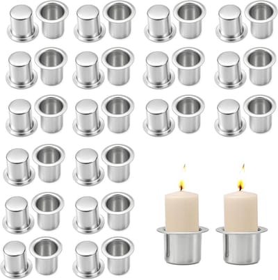 Kaarsenhouder set - Kaars hulzen - Tafeldecoratie maken - Stabiele basis - 36 stuks - Zilver
