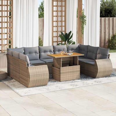 vidaXL - 10-delige - Loungeset - met - kussens - poly - rattan - beige