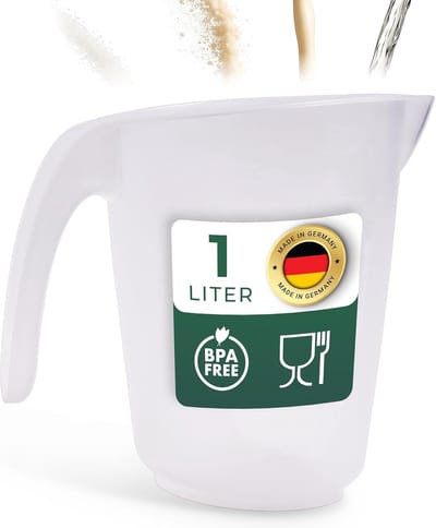 Novaliv 1L maatbeker, maatbeker 1000ml set transparant met duidelijke g/ml schaalverdeling voor vloeistoffen bloem & suiker, Made in Germany, vaatwasserbestendig, mengkom maatbeker litermaat keuken