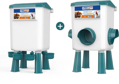 UniEgg® Feeder 12kg + Drinker 11 Liter (Groen) - automatisch en innovatief , inclusief ophangset en poten - drinkbak kip en ander pluimvee of gevogelte