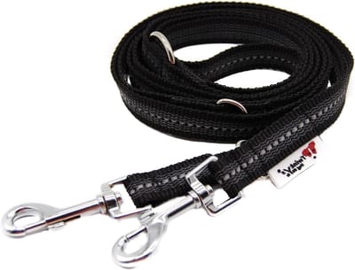 Dog Style Verstelbare hondenriem rubber zwart reflecterend 3 meter 20 mm breed Made in Germany