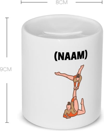Akyol - acroyoga 2 vrouwen met je eigen naam Spaarpot - Acrobatiek - mensen die acrobatiek/acroyoga beoefenen - acrobaat - acroyoga - mensen die houden van acrobatiek - verjaardag - cadeau - kado - geschenk - gift - 350 ML inhoud