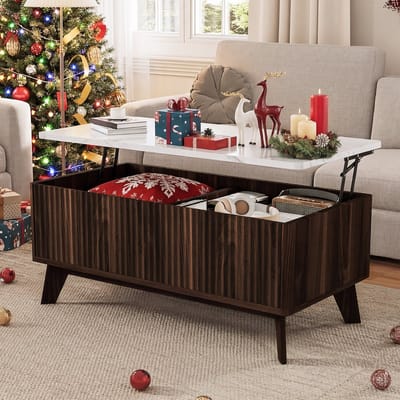 Salontafel 105x53 cm - Koffietafel met Marmerlook Lift-Top en Opbergruimt