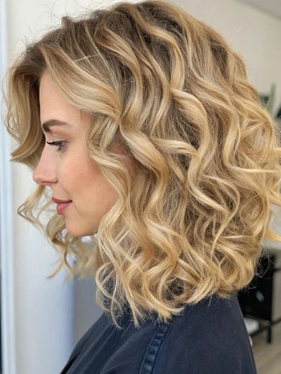 Dailygoods- Pruik Pre-Cut Lace - Schouderlange Golvende Bobpruik - Honingblonde Synthetische Pruik - Gelaagd met Pony - Natuurlijke Haargroei - Dagelijks Draagbaar - Haarstuk