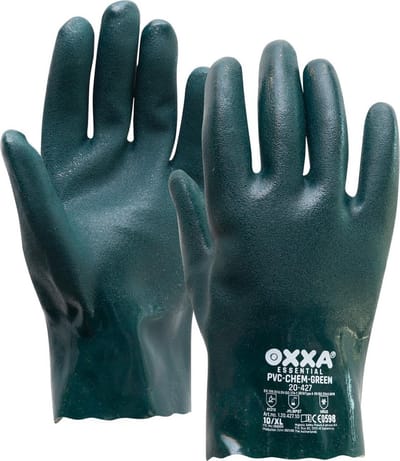 OXXA PVC-Chem Green 20-427 handschoen 10/XL XL/10 Oxxa - Zwart - PVC - Slip-on - EN 388:2016 & EN ISO 374-1:2016/Type A & EN ISO 374-5:2016