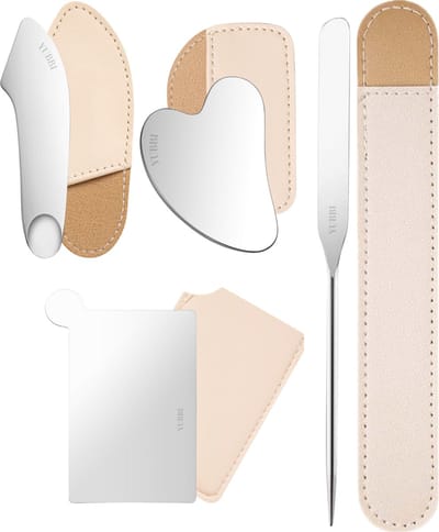 YUBBI Makeup Spatel Set - Foundation Applicatie - Guasha - Mixing Pallet - RVS - 4 Stuks met Opberghoes