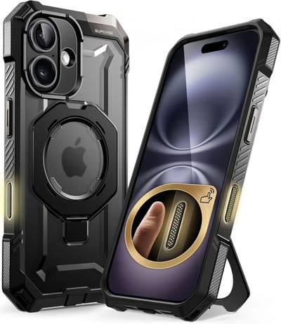 SUPCASE Hoesje Geschikt voor Apple iPhone 16 | Unicorn Beetle Grip | Compatibel met MagSafe / Qi2 | Magnetische Back Cover | Militaire Standaard | Kickstand | Zwart