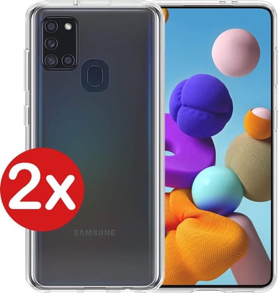 Hoesje - 2 Stuks - Geschikt voor Samsung Galaxy A21s - Sterk & Shockproof - Telefoonhoes - Back Cover - Case Siliconen - Telefoon Hoes - Transparant