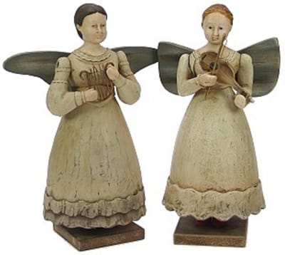 2x Engeltje met harp/viool, 2 ass. 18x10,5x26cm/18,5x11x25cm
