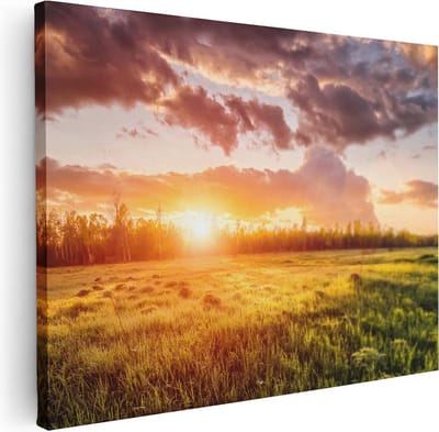 Artaza Canvas Schilderij Landschap - 40x30 cm - Klein - Wanddecoratie Zonsondergang - Muurdecoratie Bos - Kamer Accessoires Natuur