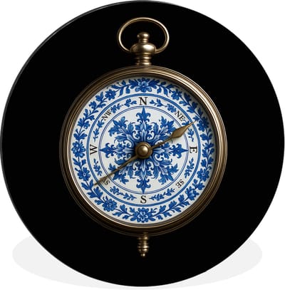 WallCircle - Wandcirkel - Muurcirkel - Kompas - Delfts blauw - Zwart - Aluminium - Dibond - 30x30 cm - Binnen en Buiten