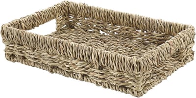 Allecta - Natuurlijke zeegras mand met handgrepen - Handgemaakt - Decoratieve opbergmand - Keuken - Badkamer - Slaapkamer - 25 x 16 x 5 cm
