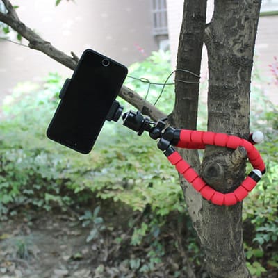 Support Trépied Mini Pieuvre Portable avec Support Téléphone pour Streaming en Direct Selfie rouge