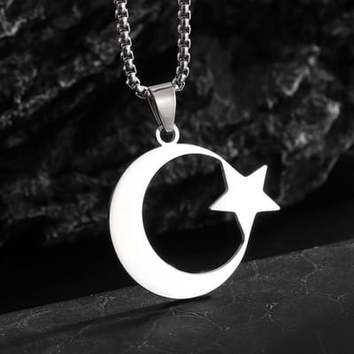 Nieuwe Sieraden Europese en Amerikaanse Sieraden Maan Roestvrij Staal Ketting Maan Ster Trui Ketting black