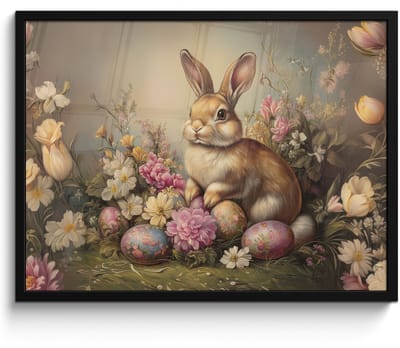 Poster in lijst - Fotolijst 70x50 cm - Posters - Haas - Stilleven - Bloemen - Posterlijst zwart - Decoratie - Wanddecoratie woonkamer - Muurdecoratie slaapkamer