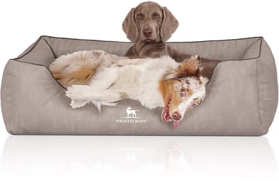 Knuffelwuff orthopedisch hondenbed Tampa van met laser gestikt kunstleer XL 105 x 75cm grijs