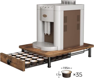Famanu - Koffiecapsule ladehouder van metaal met schuifmand, rustiek bruine afwerking, 35-capsule capaciteit voor keuken of kantoor