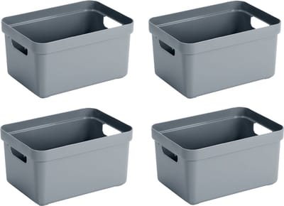 Sunware Opbergbox Sigma - 4x stuks - kunststof - blauw - 5 liter - Opbergbakken/opbergers - 25,2 x 18 x 12,2 cm