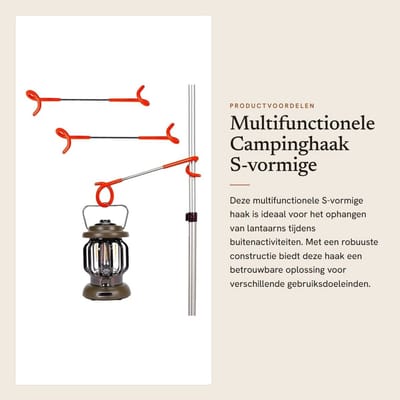 Dailygoods- Lantaarnhaak S-vormig - Multifunctionele Campinghaak - Universele Haak - Voor Buiten - Geschikt voor Stangen 10-32 mm - Stabiele Bevestiging