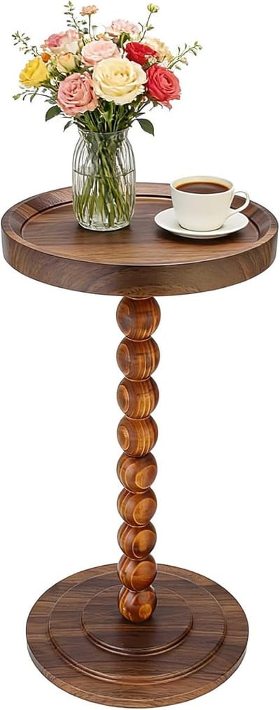 Bijzettafel Ronde Tafel - Kleine Salontafel - Woonkamer Meubel - Vintage Spindelontwerp - 30x30x58 cm - Walnoot Bruin