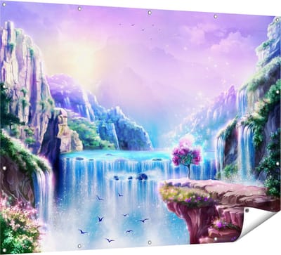 Gards Tuinposter Kleurrijke Sprookjes Waterval - Abstract - 160x120 cm - Tuindoek - Tuindecoratie - Wanddecoratie buiten - Tuinschilderij