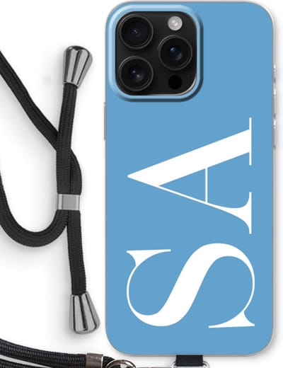 Gepersonaliseerd - Case Company® - Hoesje met koord geschikt voor iPhone 16 Pro Max hoesje met Koord - Monogram N°2 - Telefoonhoesje met Zwart Koord - Bescherming aan alle Kanten en Over de Schermrand