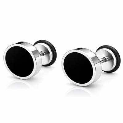 Mendes heren oorbellen Edelstaal Zwart Zilverkleurig-6mm