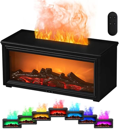 Aroma Diffuser met open haard en etherische olie - luchtbevochtiger -Vlambevochtiger - Vlameffecten met 7 kleuren - Met afstandsbediening - Timer voor automatische uitschakeling - Geschikt voor slaapkamers, huizen en yoga - Zwart