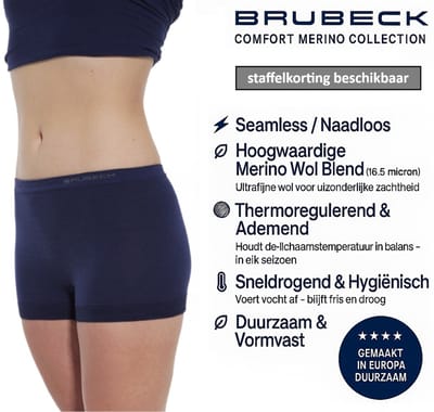 Brubeck Dames Boxershort – Merino Wol Blend Naadloos Ondergoed - Navy Blauw S