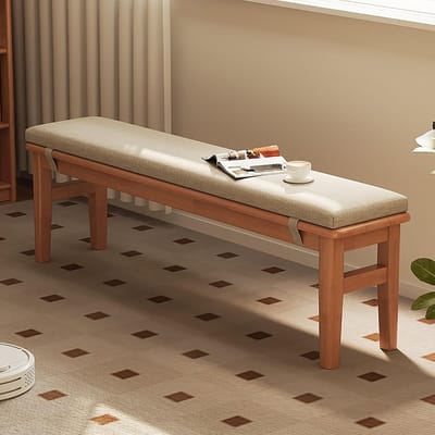 Massief Houten Bank - Entreebank Gestoffeerd - Eettafel Keuken - Afneembaar Kussen - 100cm Lengte - Rustiek Hout