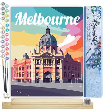 Figured'Art Schilderen op Nummer Volwassenen canvas Reisposter Melbourne - Handwerk acrylverf Kit DIY Compleet - 40x50cm met DIY houten lijst
