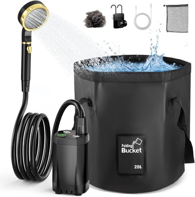 Velmio Luxe Draagbare Campingdouche - Kamperen én Glamping met Luxe Comfort - Camping - Douche - 6000mAh - Portable Shower - Festival - Kampeerdouche - 20L