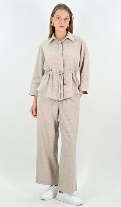 YesMooi - Safari Blouse van Linnenmix met taillekoord - S (36)