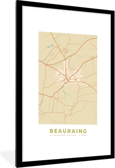 Fotolijst incl. Poster - Plattegrond - Kaart - Vintage - Beauraing - Stadskaart - 60x90 cm - Posterlijst