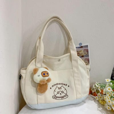 Canvas Tas Dames Eén Schouder Literair Grote Capaciteit Studenten Handtas Draag Boekentas Tote Bag Klas Tas Veelzijdige Crossbody Tas gray