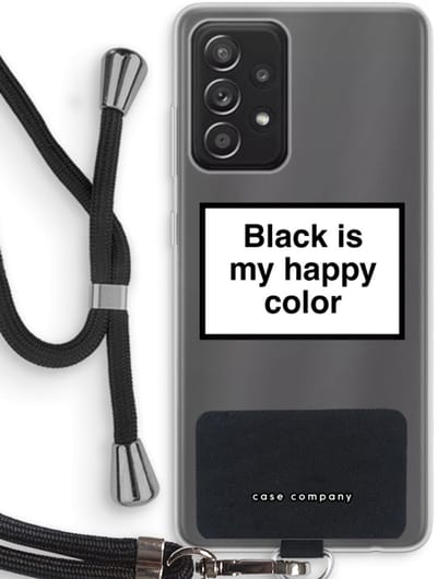 Hoesje met koord geschikt voor Samsung Galaxy A52s 5G hoesje met Koord - Black is my happy color - Telefoonhoesje met Zwart Koord - Bescherming aan alle Kanten en Over de Schermrand