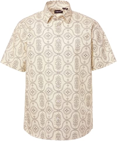 Men Plus - Heren - Overhemd korte mouw Kentkraag print comfort fit - Sneeuwwit - Maat 3XL