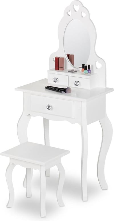 Kinderkaptafel met spiegel en krukje - HxBxD 110 x 50 x 30 cm - voor kinderen vanaf 3 jaar - make-up tafel wit make up tafel