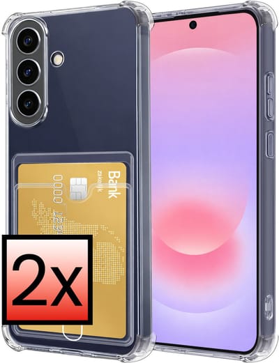 Hoesje - 2 Stuks - Geschikt voor Samsung Galaxy A37 - Met Pashouder en Kaarthouder - Telefoon Hoes Shockproof - Siliconen Case - Back Cover - Shock Proof - Pasjes Houder - Transparant